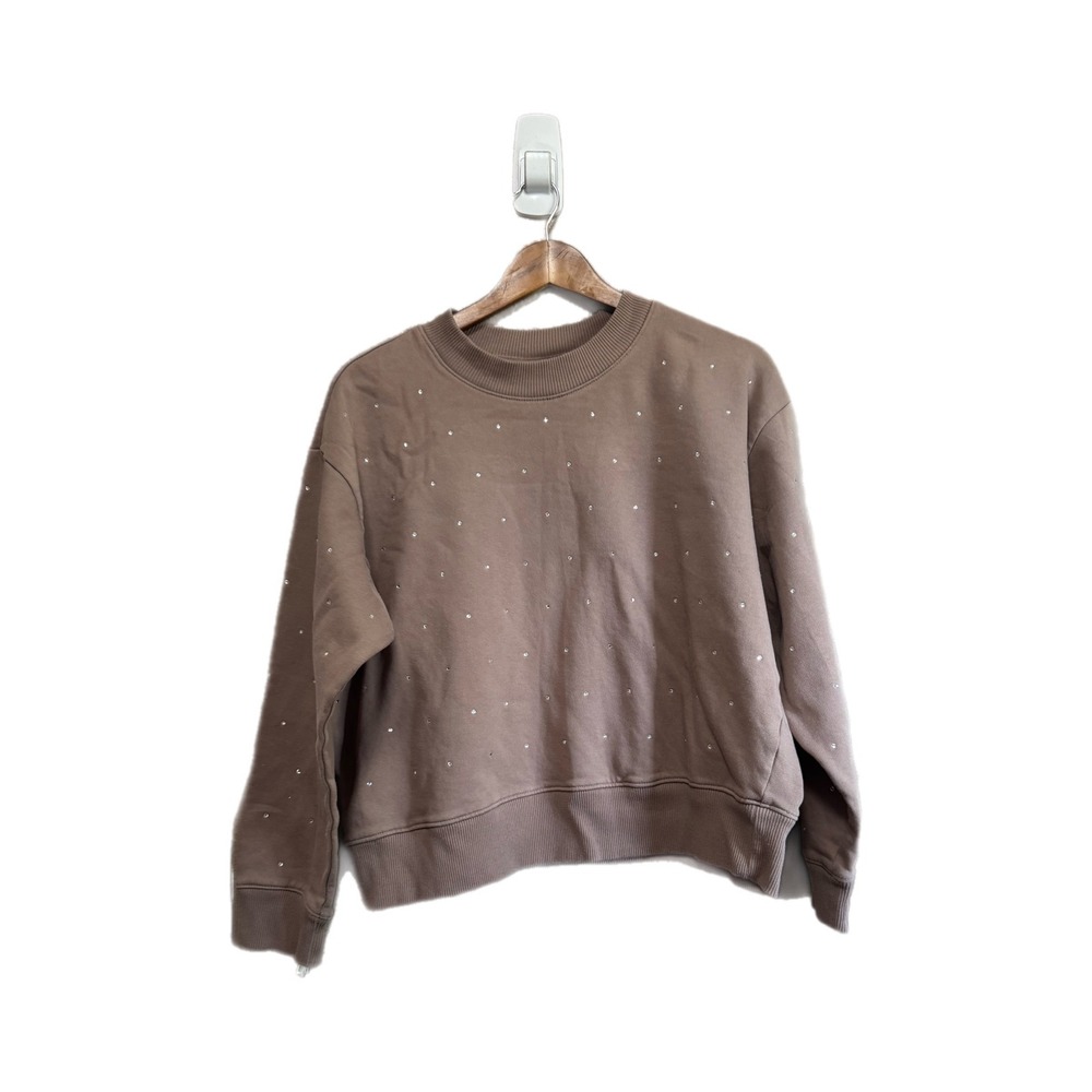 A New Day Sweatshirt Women L Brown Excellent Rhinestone Embellished Pullover